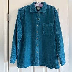 LL Bean Teal Corduroy Button Down Shirt Women Size Large